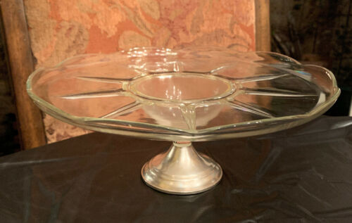 Vintage Duchin Creation Sterling Silver Cake Stand Glass Crystal Dessert Dish