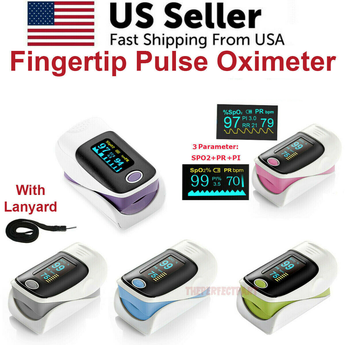 Finger Pulse Oximeter Blood Oxygen Spo2 Monitor Pr Pi Respiratory Rate Ce